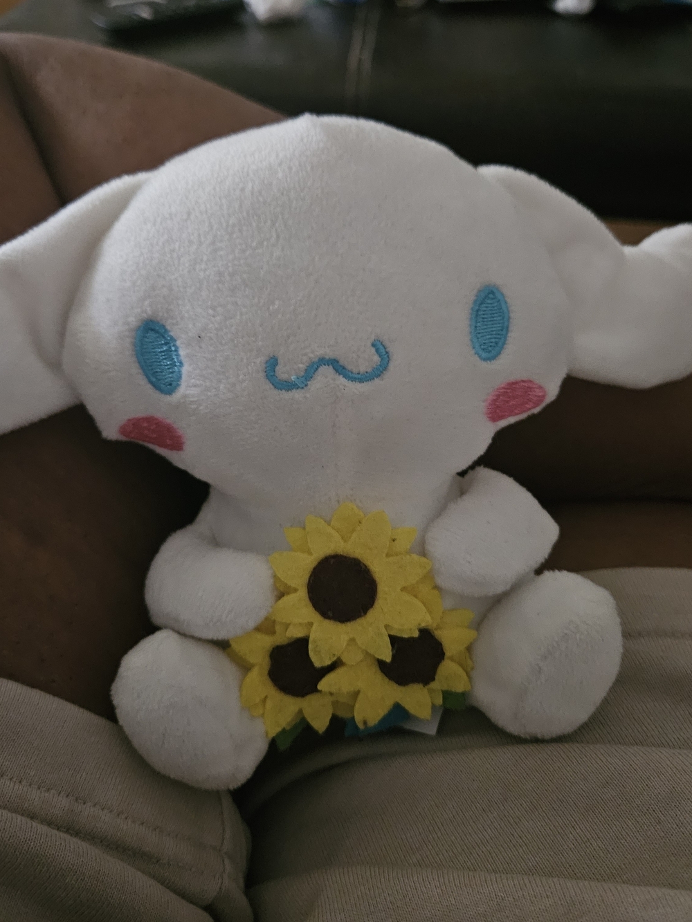 White Plush Bunny Holding Yellow Sunflowers Soft Toy